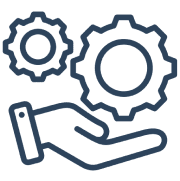 Hand holding a gear symbolizing support or management.